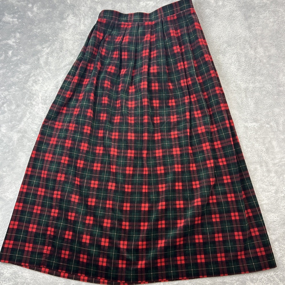 Vtg Susan Bristol Long Skirt 10 Classic Red Green Plaid Pleated Fine Corduroy